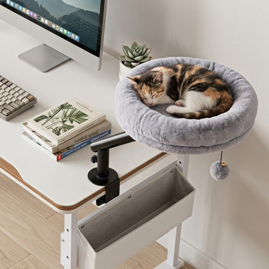 360? Rotating Cat Desk Bed for Indoor Cats with Removable Perch-White