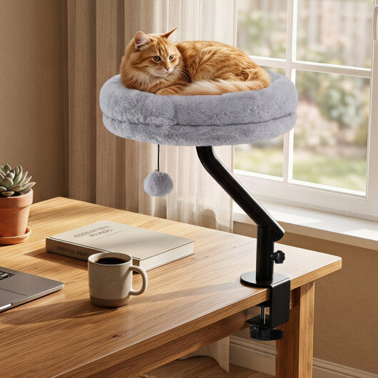 360? Rotating Cat Desk Bed for Indoor Cats with Removable Perch-White
