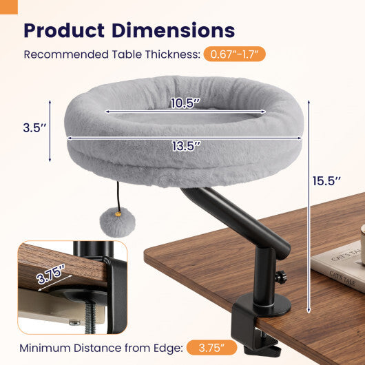 360? Rotating Cat Desk Bed for Indoor Cats with Removable Perch-White