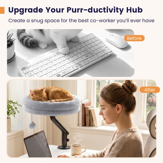 360? Rotating Cat Desk Bed for Indoor Cats with Removable Perch-White
