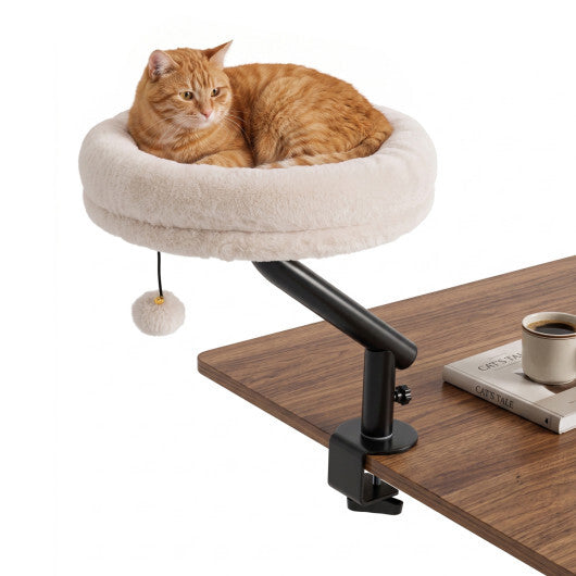 360? Rotating Cat Desk Bed for Indoor Cats with Removable Perch-White