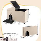 3-in-1 Cat Litter Box Enclosure with Removable & Movable Divider for Pets-Beige