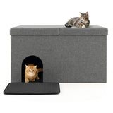 3-in-1 Cat Litter Box Enclosure with Removable & Movable Divider for Pets-Beige