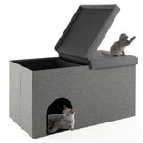 3-in-1 Cat Litter Box Enclosure with Removable & Movable Divider for Pets-Beige