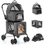 Double Pet Stroller Foldable 3-In-1 Dog Stroller