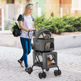 Double Pet Stroller Foldable 3-In-1 Dog Stroller