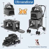 Double Pet Stroller Foldable 3-In-1 Dog Stroller