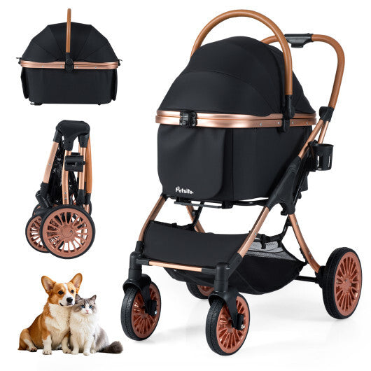 3-In-1 Foldable Pet Stroller with Sun Shade and Safety Belt