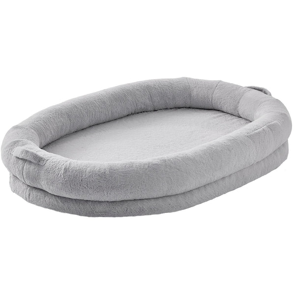 Human Dog Bed – Faux Rabbit Fur, Light Grey, Large