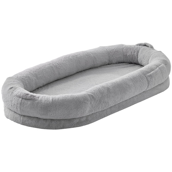Human Dog Bed – Faux Rabbit Fur, Light Grey, Small