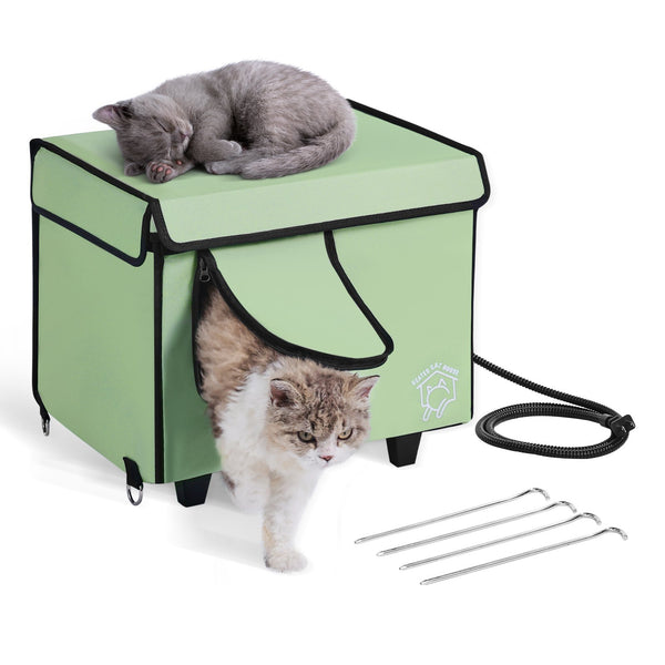 Elevated Heated Cat House Cuboid Kitty Shelter Adjustable – Small