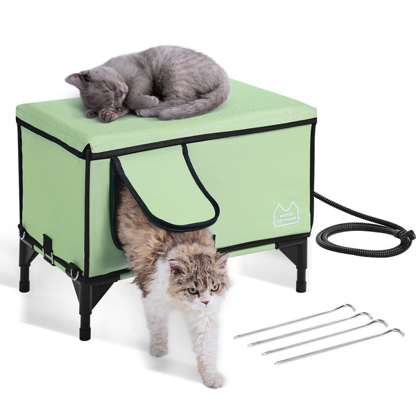 Elevated Heated Cat House Cuboid Kitty Shelter Adjustable – Large