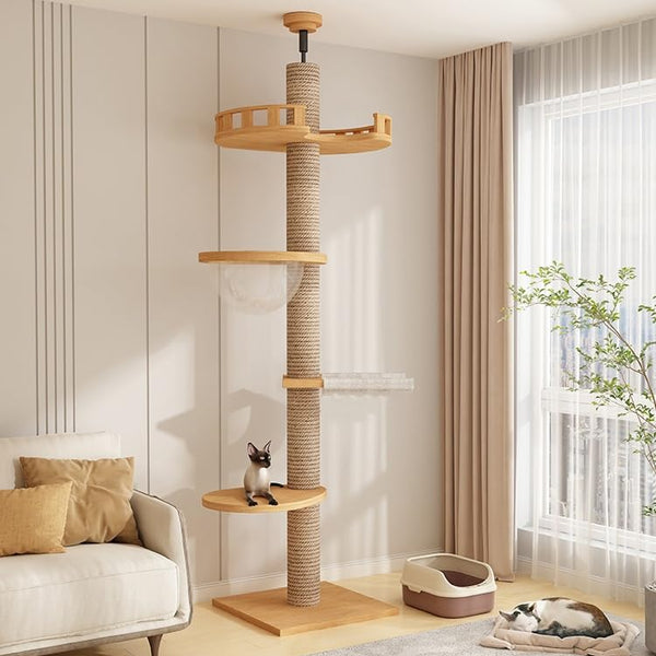 Floor to Ceiling Cat Tree 50-108 inches Adjustable Height Multi-Level with Scratching Posts Perches Space Capsule