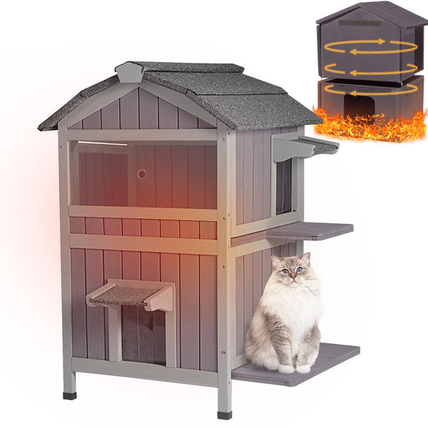 Aivituvin Cat House Outdoor Heated Feral Cat Shelter Weatherproof Cat Enclosure 100% Insulated with All-Round Insulated Liner