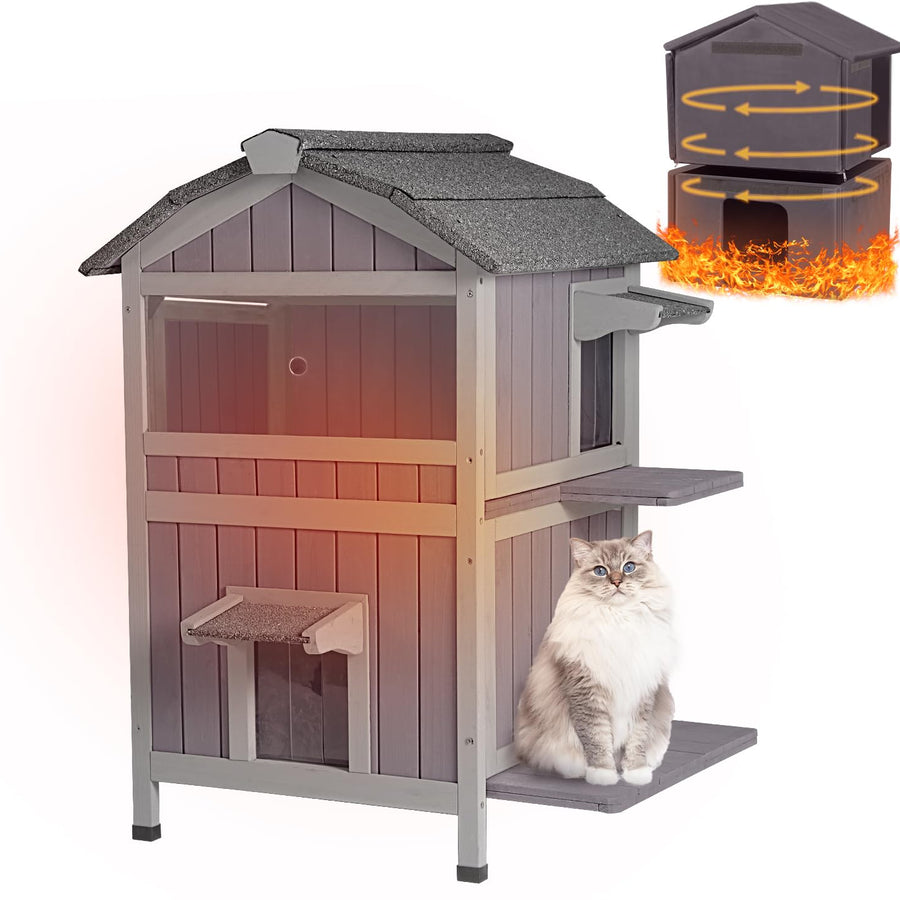 Aivituvin Cat House Outdoor Heated Feral Cat Shelter Weatherproof Cat Enclosure 100% Insulated with All-Round Insulated Liner