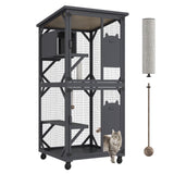 MODCART Catio Outdoor Cat Enclosure with Roof 71" Height Large Cat House Cat Wooden Cage with 3 Jumping Platforms and 1 Napping Houses for Cat Activity (Grey)