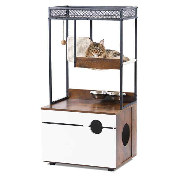Hidden Litter Box Enclosure with Cat Tree & Storage