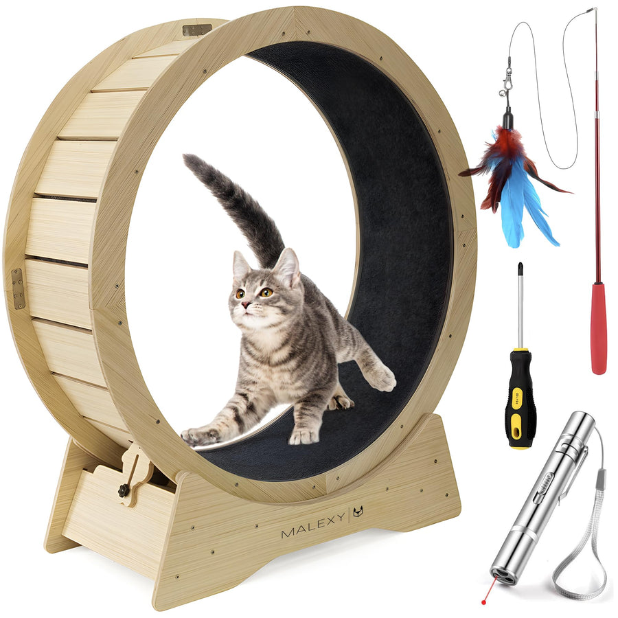Large Cat Running Wheel Perfect Size 40 inch Large Cat Treadmill Natural Solid WoodSafety Running Wheel for Indoor Cats Lock & Minimized Gapdesign